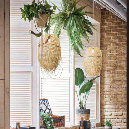 Handwoven Bamboo Pendant Light – Boho Woven Hanging Lamp