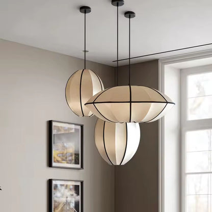 Japanese Lantern Pendant Light – Modern Wabi Sabi Fabric Hanging Lamp