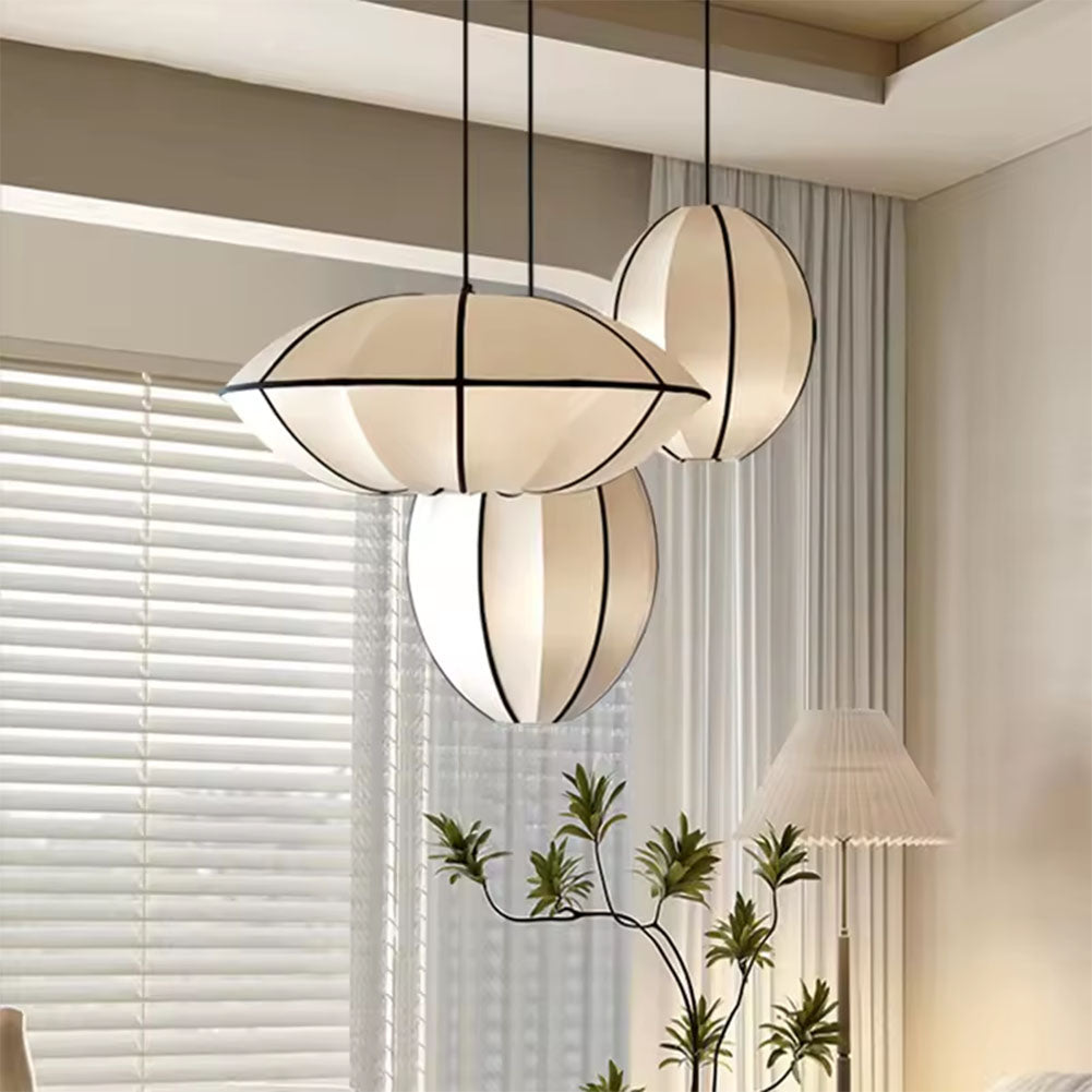 Japanese Lantern Pendant Light – Modern Wabi Sabi Fabric Hanging Lamp