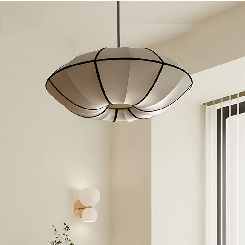 Japanese Lantern Pendant Light – Modern Wabi Sabi Fabric Hanging Lamp