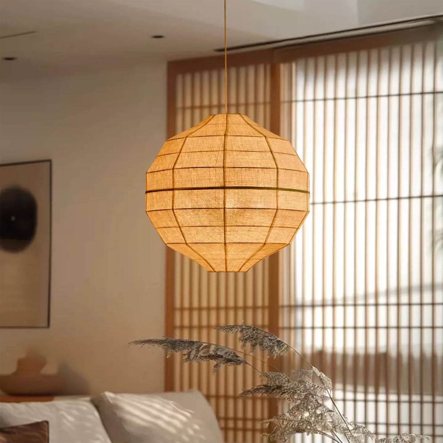Linen Pendant Light – Japanese Wabi Sabi Lantern Hanging Lamp