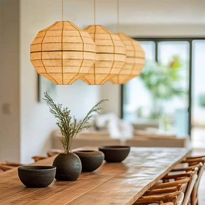 Linen Pendant Light – Japanese Wabi Sabi Lantern Hanging Lamp