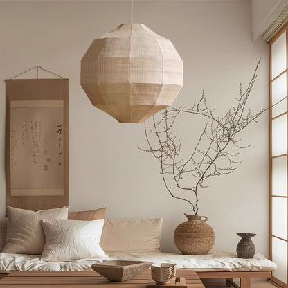 Linen Pendant Light – Japanese Wabi Sabi Lantern Hanging Lamp