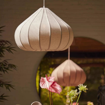 Linen Pendant Light – Wabi Sabi Japandi Petal Hanging Lamp