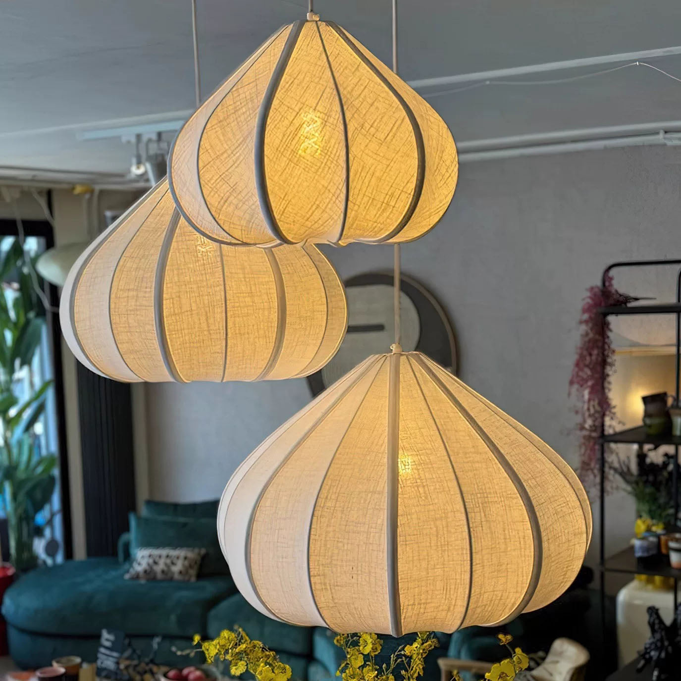 Linen Pendant Light – Wabi Sabi Japandi Petal Hanging Lamp