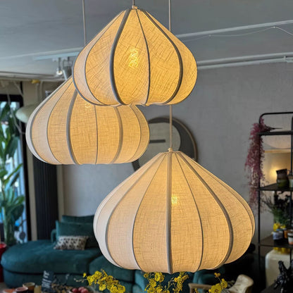 Linen Pendant Light – Wabi Sabi Japandi Petal Hanging Lamp