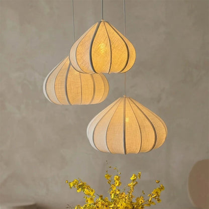Linen Pendant Light – Wabi Sabi Japandi Petal Hanging Lamp