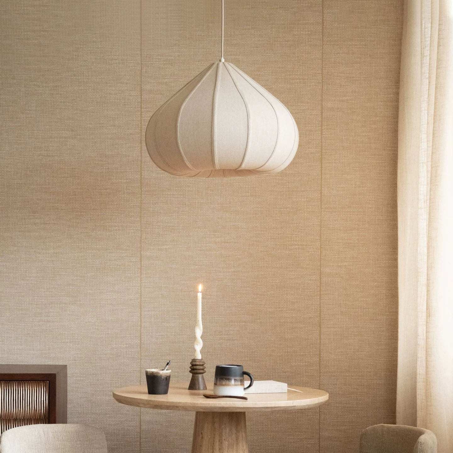 Linen Pendant Light – Wabi Sabi Japandi Petal Hanging Lamp