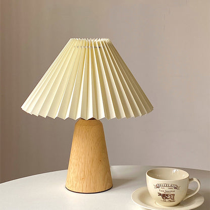 Pleated wooden table lamp