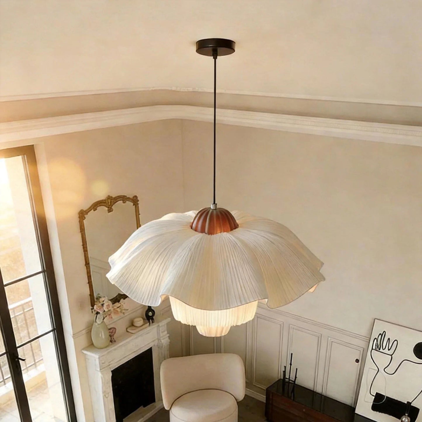Lotus Flower Fabric Pendant Light