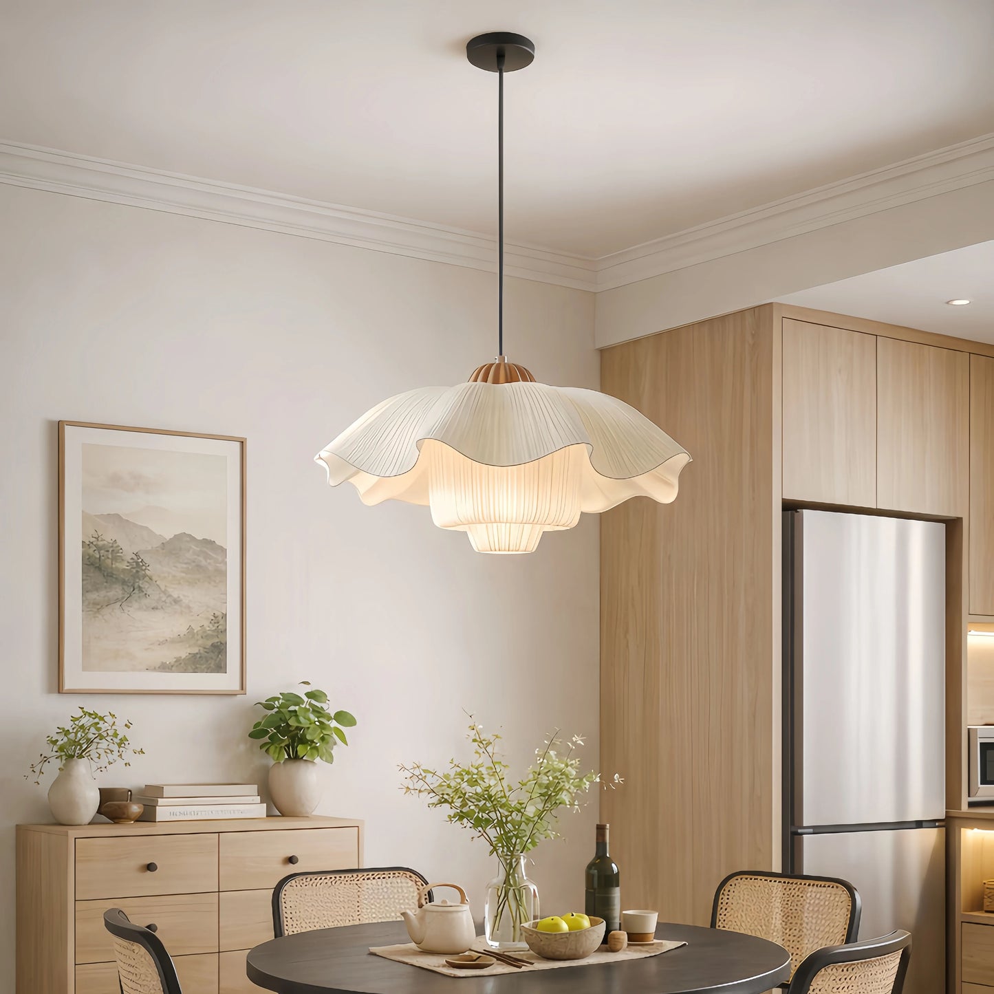 Lotus Flower Pendant Light – Pleated Fabric Ceiling Lamp