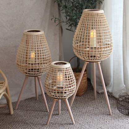 rattan floor lantern candle holders