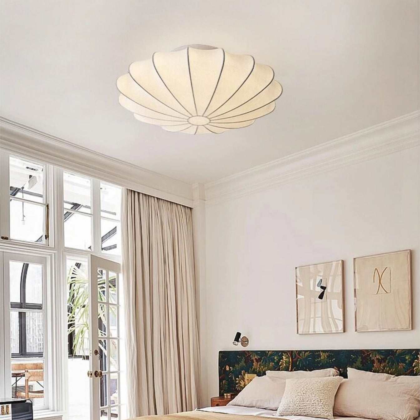 Modern Flower Ceiling Light - Fabric Flush Mount Fixture – indochinadecor