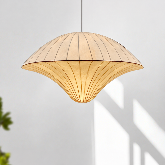 Silk Pendant Light – Sculptural Mid Century Modern Hanging Lamp