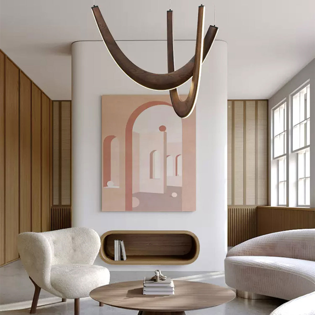 Sculptural Wabi Sabi Chandelier, Modern Wood Pendant Light for Dining ...
