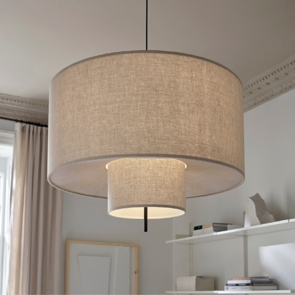 White Drum Fabric Pendant Light