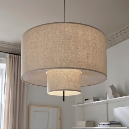 White Drum Fabric Pendant Light