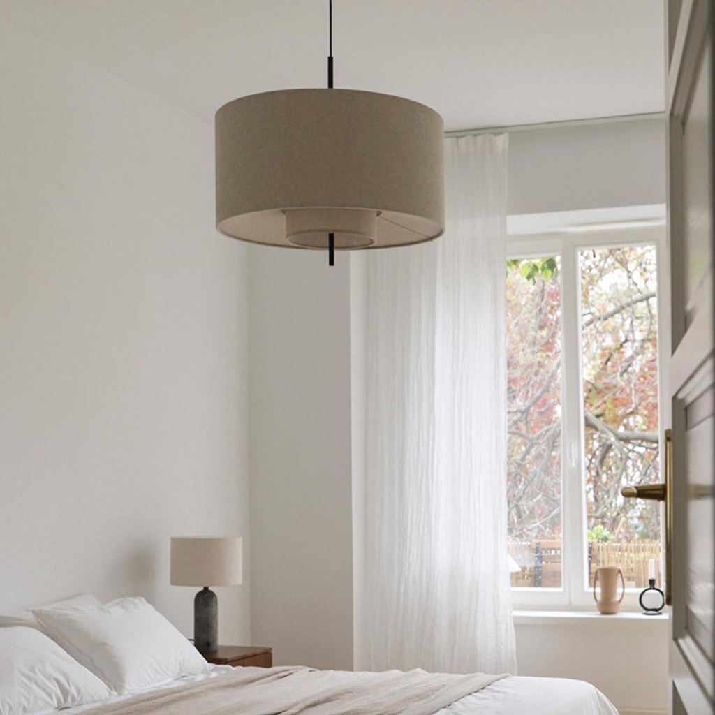 White Drum Fabric Pendant Light