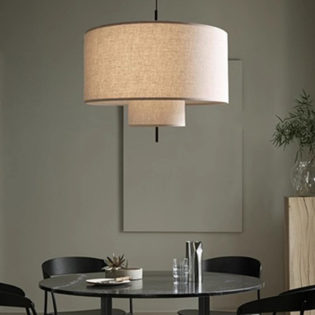White Drum Fabric Pendant Light