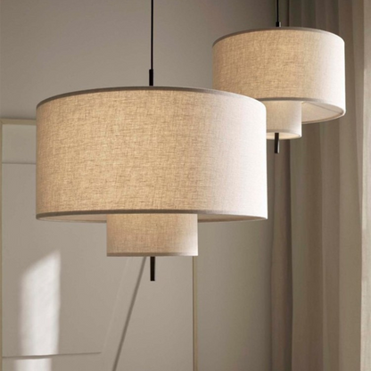 White Drum Fabric Pendant Light