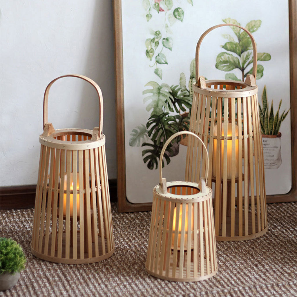 bamboo floor lantern candlestick holder