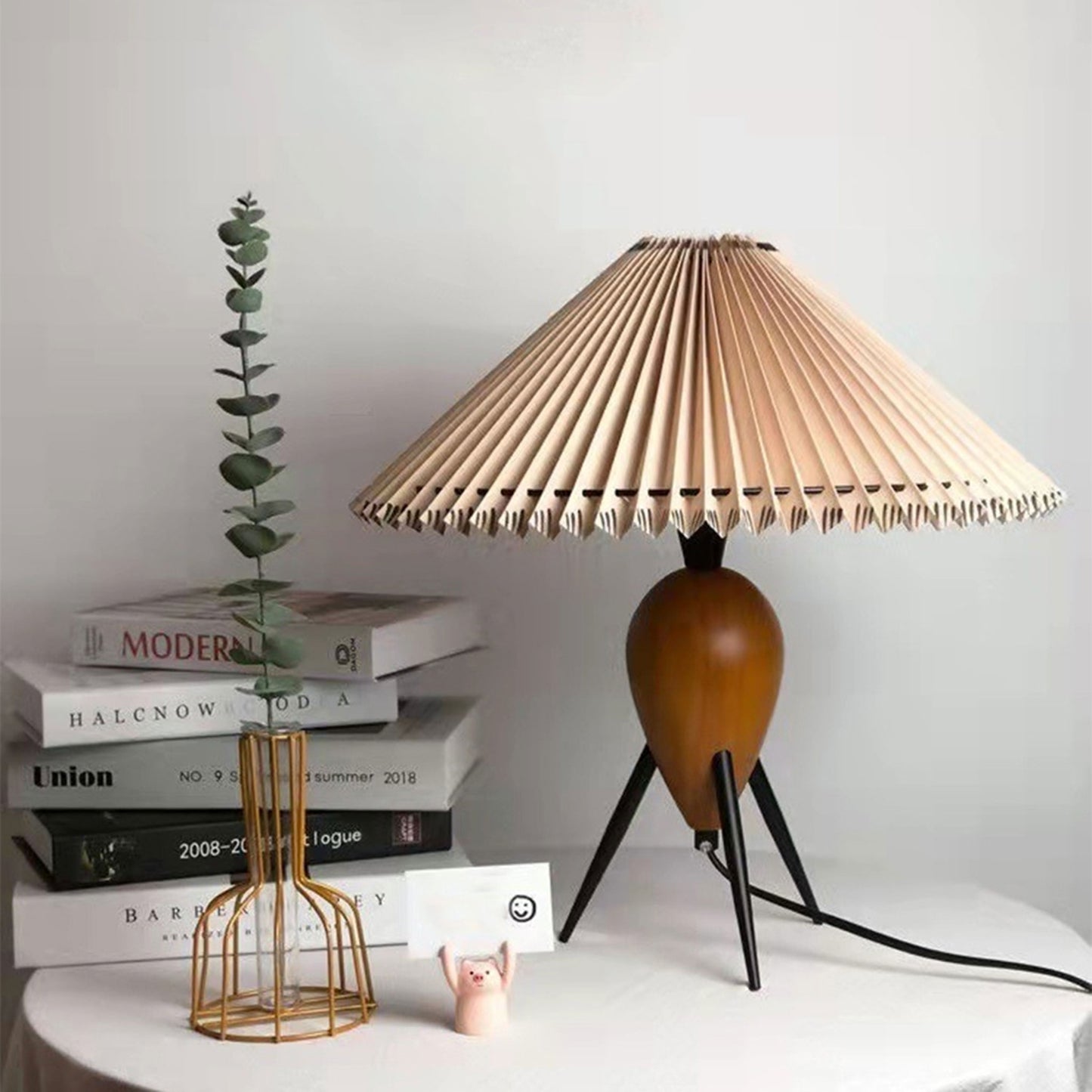 vintage pleated wooden table lamp