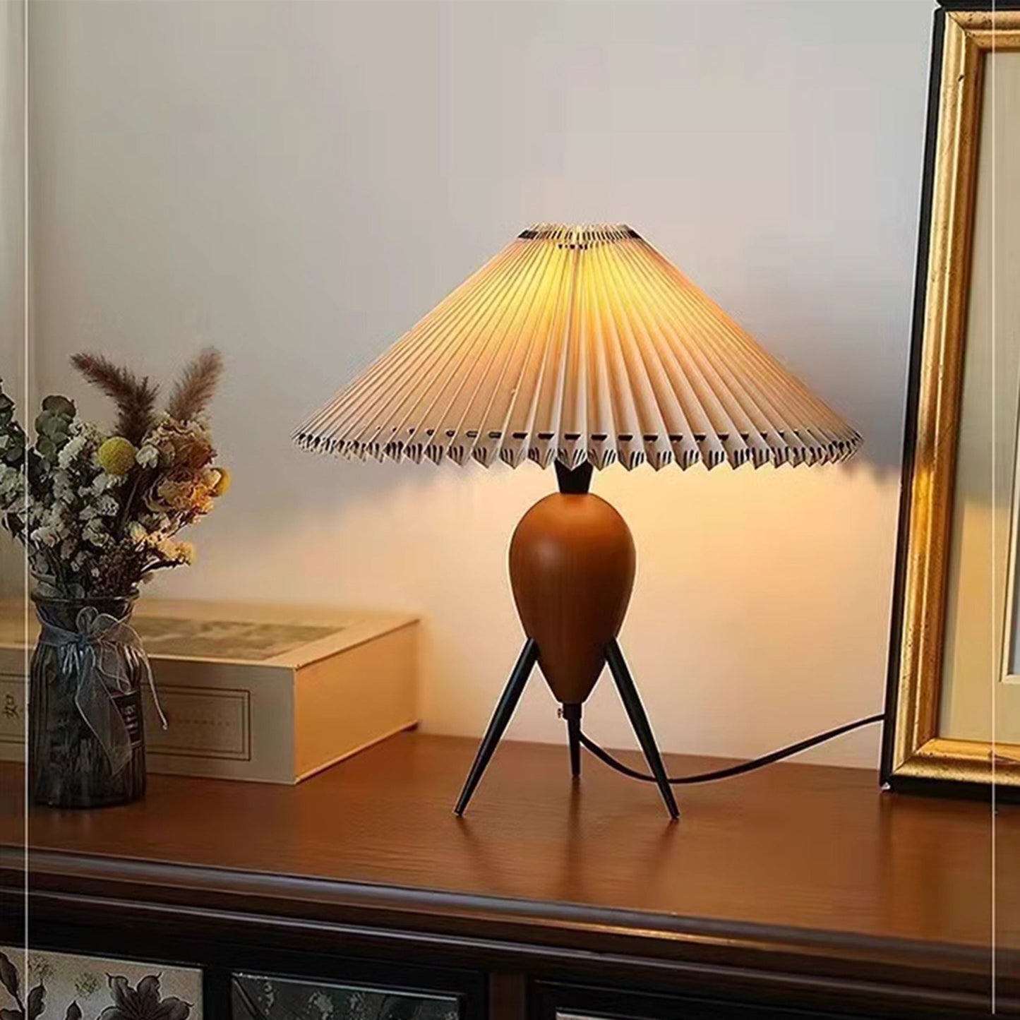 vintage pleated wooden table lamp