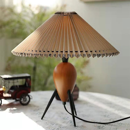 Creative Pleated Table Lamp, Wooden Night Lights, Pleated Fabric Lampshade