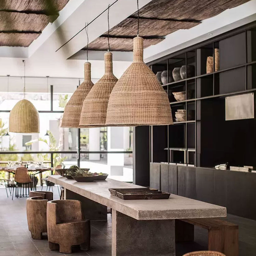 Boho Woven Pendant Light | Chic Rattan Hanging Lamp – indochinadecor