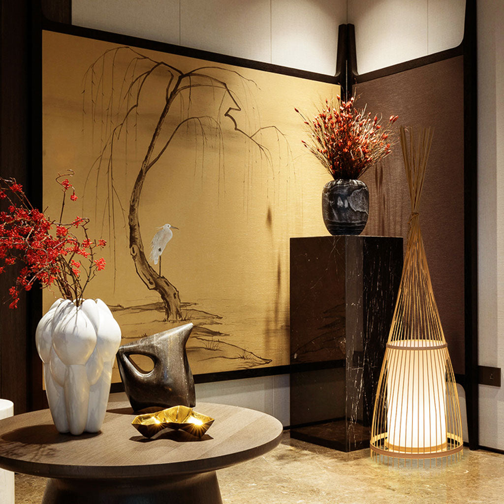 Japanese Bamboo Floor Lamp, Wooden Floor Lantern