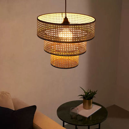 Tiered Rattan Pendant Light - Unique Layered Design