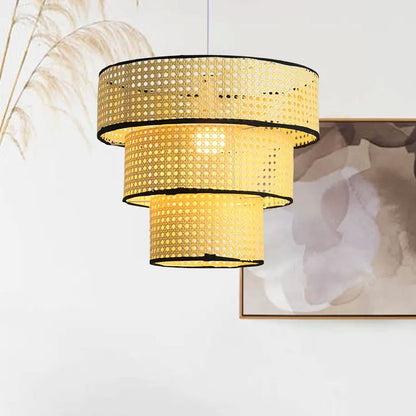 Tiered Rattan Pendant Light - Unique Layered Design