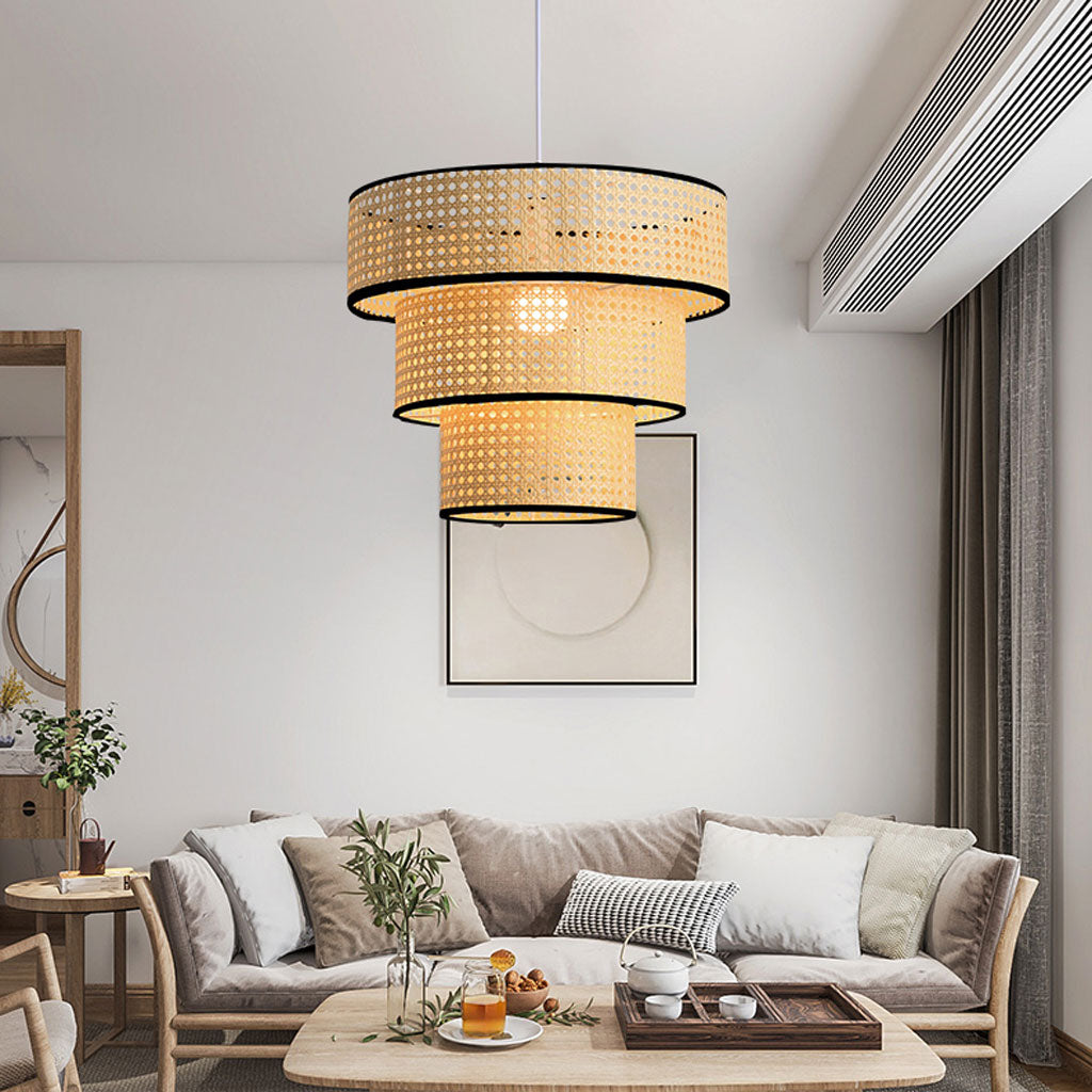 Tiered Rattan Pendant Light - Unique Layered Design