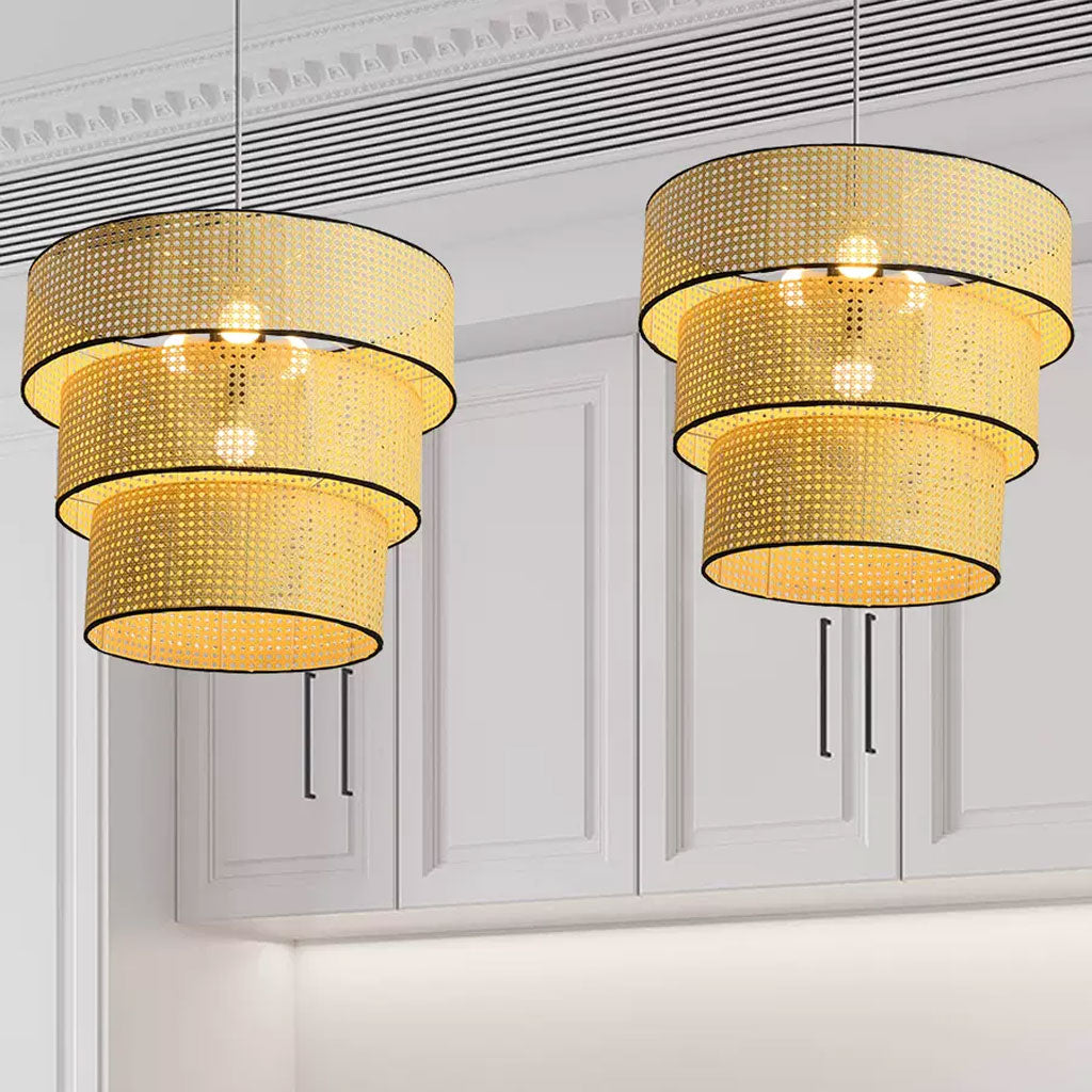 Tiered Rattan Pendant Light - Unique Layered Design