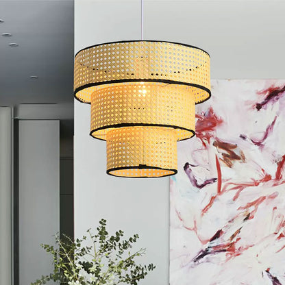 Tiered Rattan Pendant Light - Unique Layered Design