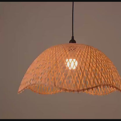 Bamboo Pendant Light – Handwoven Rattan Dome Hanging Lamp