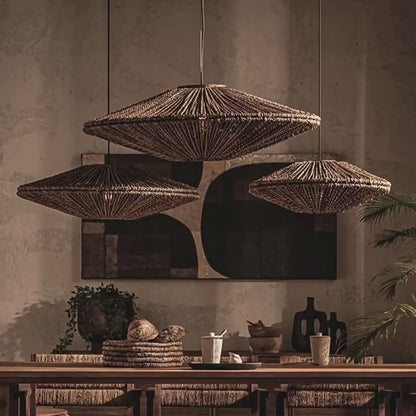 Rustic Rattan Pyramid Pendant Light