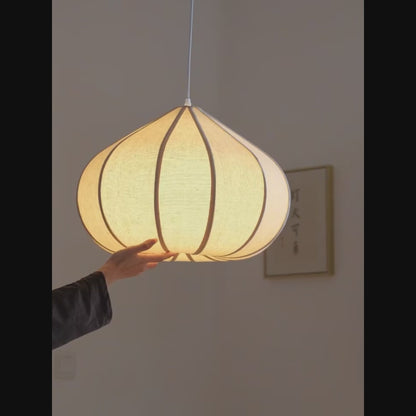 Linen Pendant Light – Wabi Sabi Japandi Petal Hanging Lamp