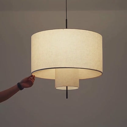White Drum Fabric Pendant Light