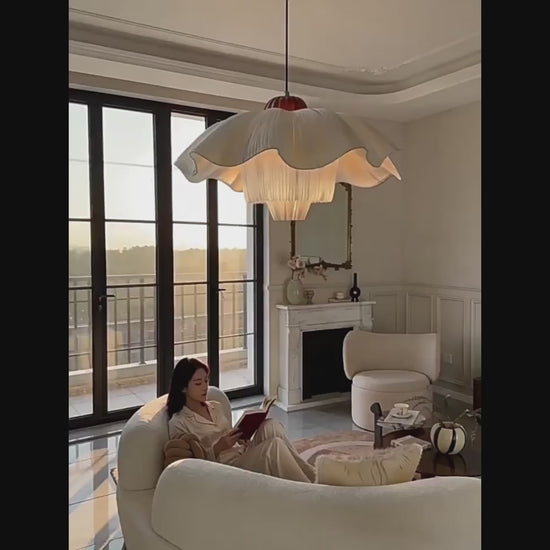 Lotus Flower Pendant Light – Pleated Fabric Ceiling Lamp