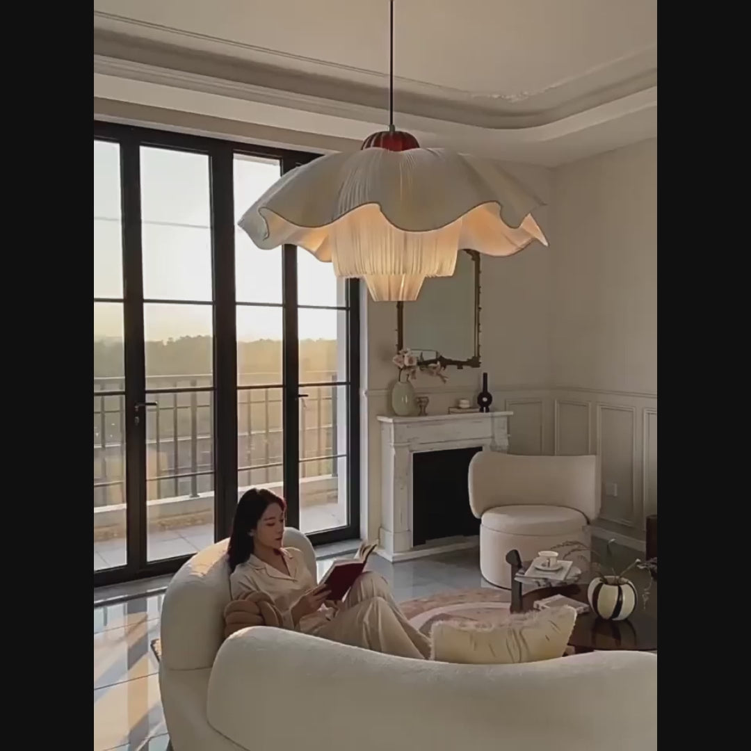 Lotus Flower Pendant Light – Pleated Fabric Ceiling Lamp