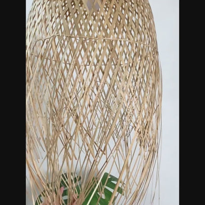 Handwoven Bamboo Pendant Light – Boho Woven Hanging Lamp