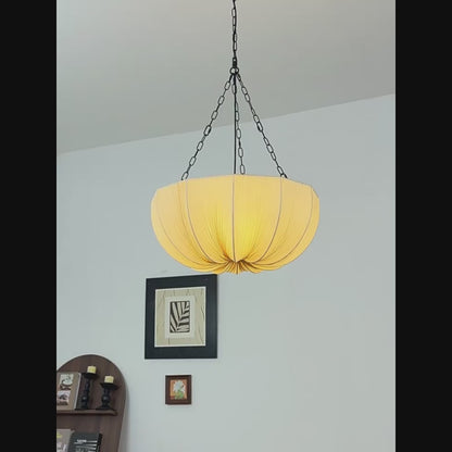 Vintage Fabric Pendant Light – Pleated Petal Chandelier for Dining Room