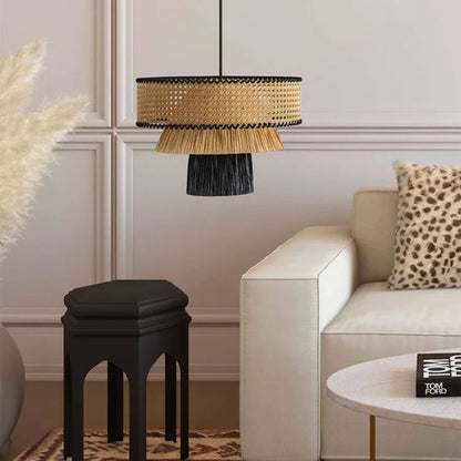 boho rattan raffia pendant light