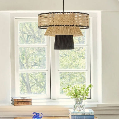 boho rattan raffia pendant light