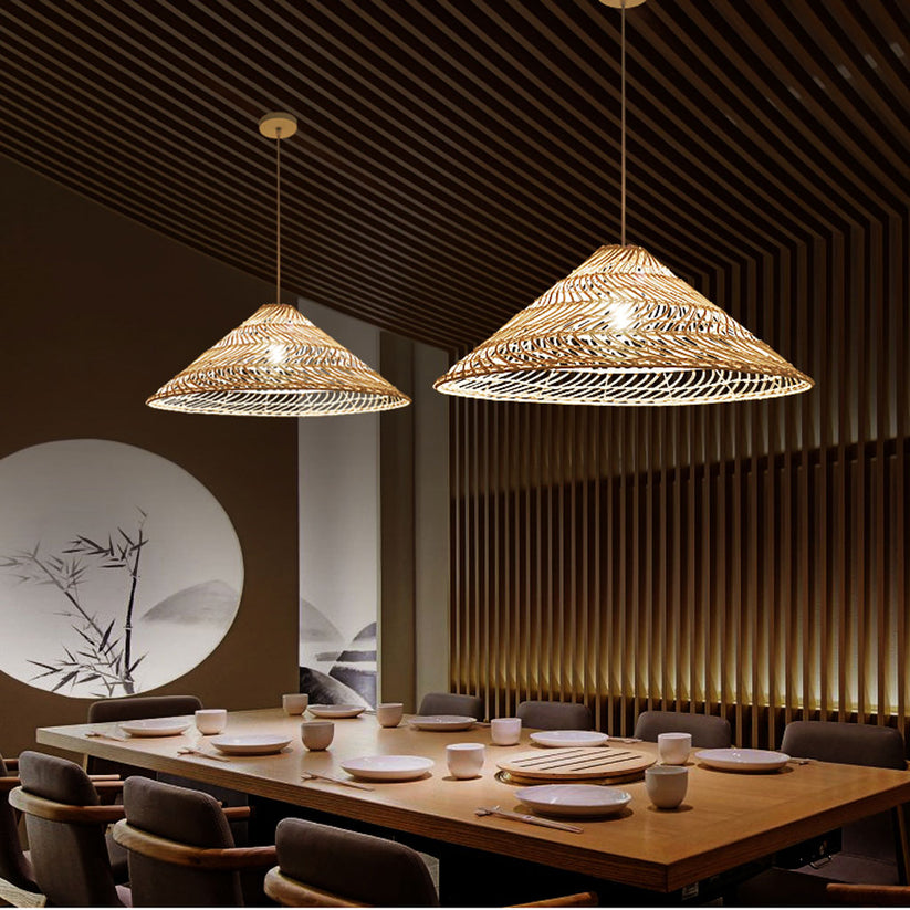 Cone Rattan Pendant Light | Bohemian Chic Ceiling Lamp – indochinadecor