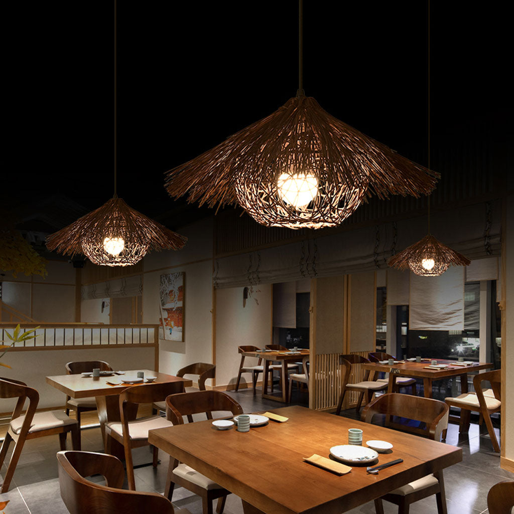 Black rattan pendant light, wicker lampshades