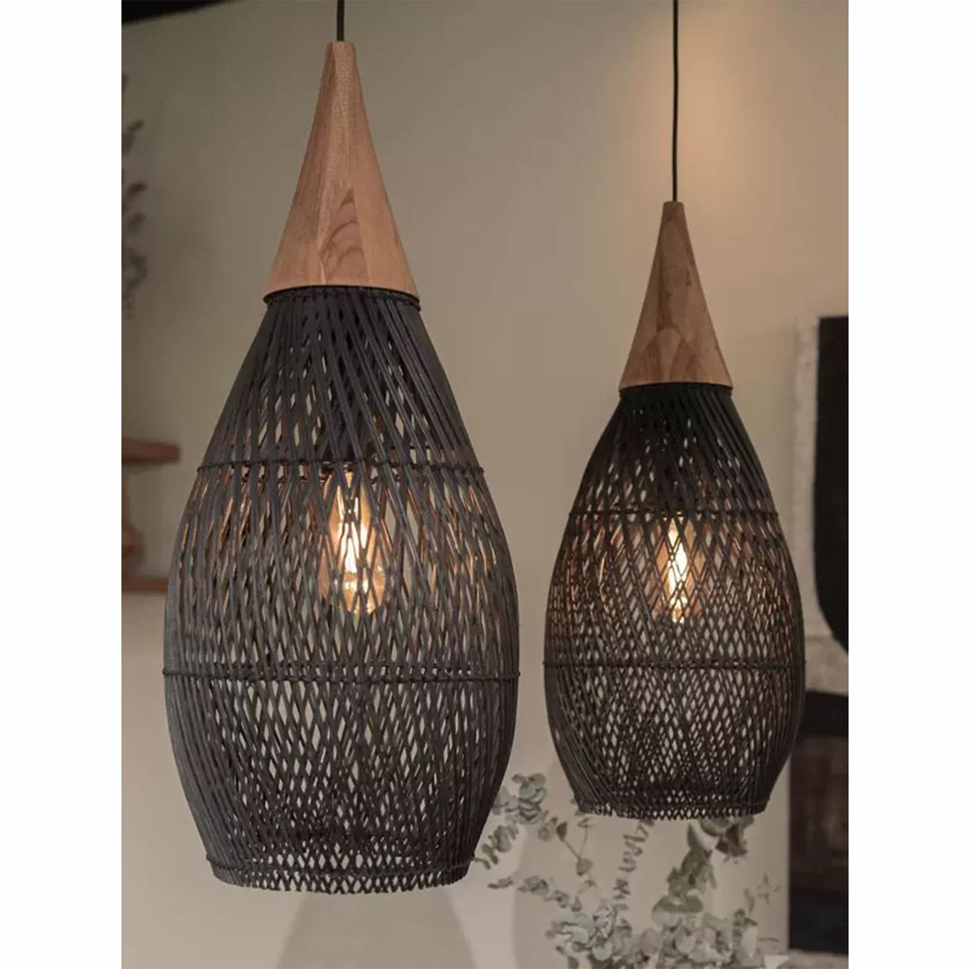 black rattan bamboo pendant lights