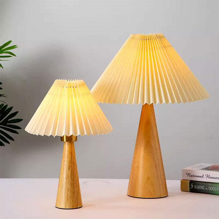 Vintage Pleated Wooden Table Lamp