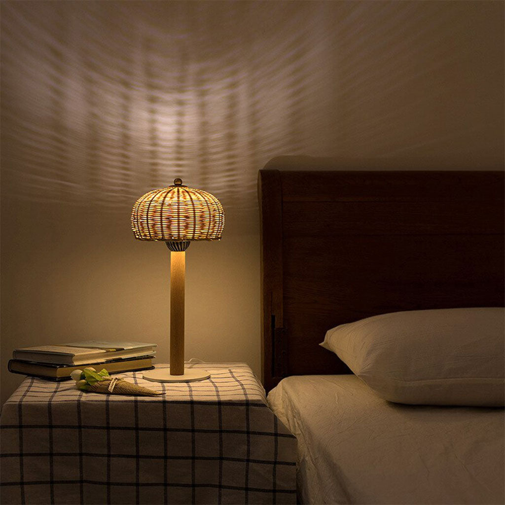 wooden rattan bedside lamp